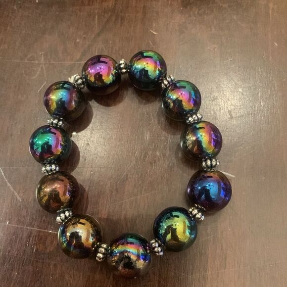 Chunky iridescent stretch beaded bracelet - Picture 1 of 2